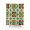 70's Retro Shower Curtain With Orange, Teal, Mustard Yellow, And Brown Mid-Century Design