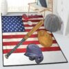 Baseball America Large Living Room Rugs, Baseball Tools On American Flag Rug