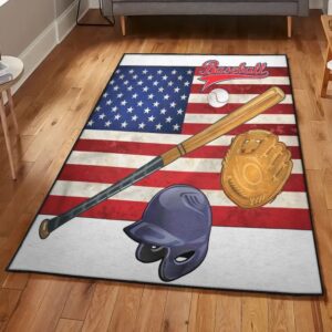 Baseball America Large Living Room Rugs, Baseball Tools On American Flag Rug