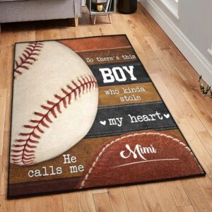 Baseball America Modern Area Rugs, This Boy Stole My Heart He Calls Me Mimi Baseball Rug