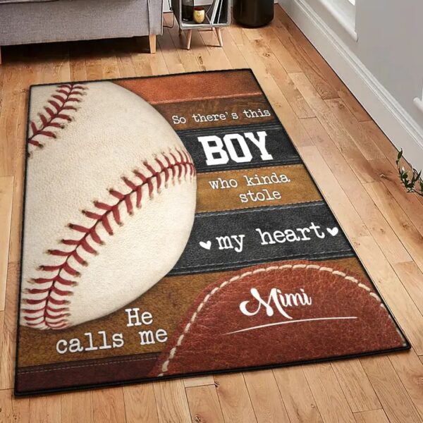 Baseball America Modern Area Rugs, This Boy Stole My Heart He Calls Me Mimi Baseball Rug