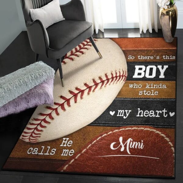 Baseball America Modern Area Rugs, This Boy Stole My Heart He Calls Me Mimi Baseball Rug