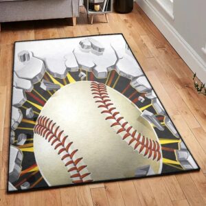Baseball America Non Shedding Area Rug, Love Baseball Baseball Wall Concrete Break The Wall Rug