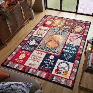 Baseball America Washable Area Rugs, Baseball Rug for Bedroom