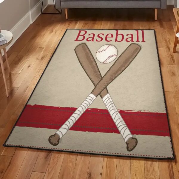 Baseball Bat Area Rugs For Living Room, Baseball White Ball Rug