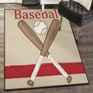 Baseball Bat Area Rugs For Living Room, Baseball White Ball Rug