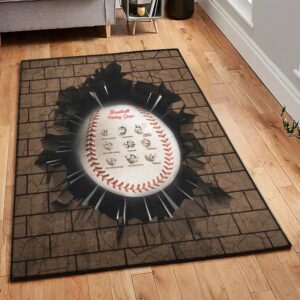 Baseball Bat Large Living Room Rugs, Baseball Pitching Grips Rug