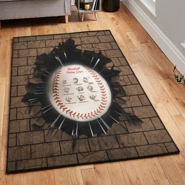 Baseball Bat Large Living Room Rugs, Baseball Pitching Grips Rug