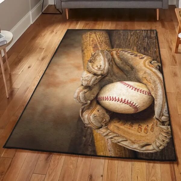 Baseball Washable Area Rugs, Baseball Ball Rug