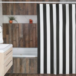 Black And White Striped Shower Curtain For Masculine Bathroom Decor, Housewarming Gift
