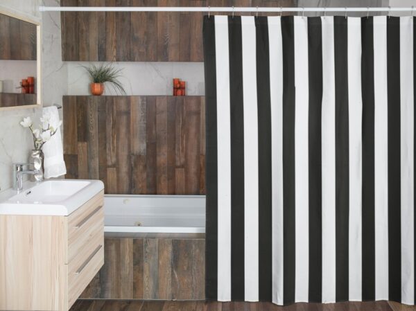 Black And White Striped Shower Curtain For Masculine Bathroom Decor, Housewarming Gift