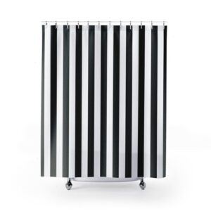 Black And White Striped Shower Curtain For Masculine Bathroom Decor, Housewarming Gift