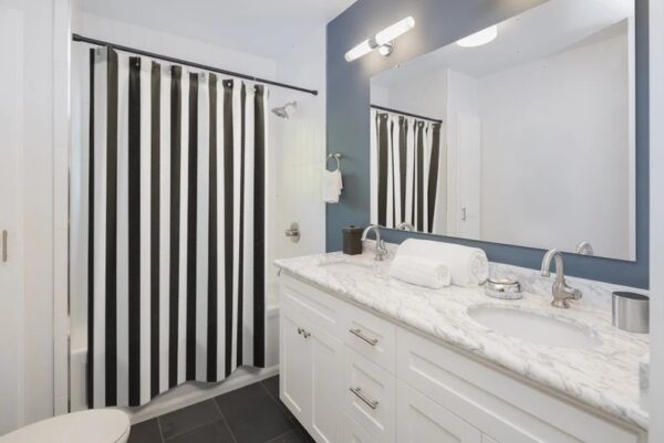 Black And White Striped Shower Curtain For Masculine Bathroom Decor, Housewarming Gift