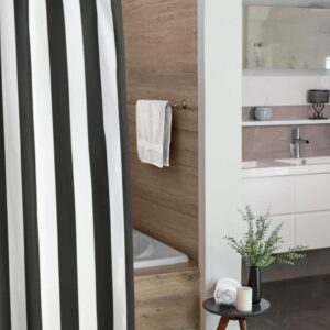 Black And White Striped Shower Curtain For Masculine Bathroom Decor, Housewarming Gift