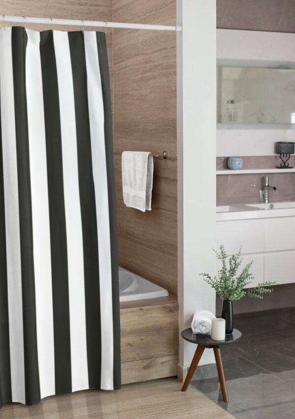 Black And White Striped Shower Curtain For Masculine Bathroom Decor, Housewarming Gift