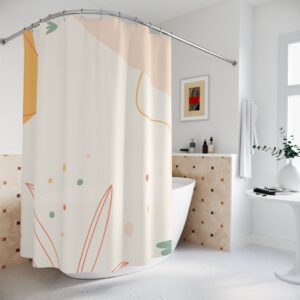 Boho Abstract Flowers Shower Curtain, Modern OrangeMid Century Modern Shower Curtain, Minimalist Leaf Home Art