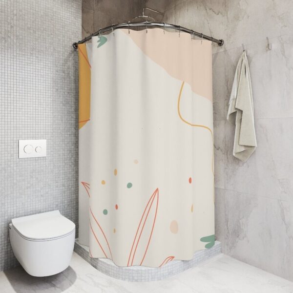 Boho Abstract Flowers Shower Curtain, Modern OrangeMid Century Modern Shower Curtain, Minimalist Leaf Home Art