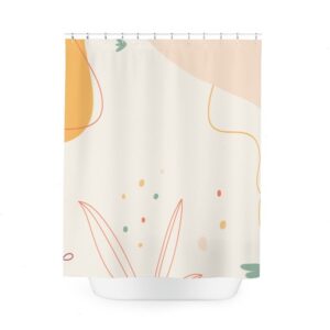 Boho Abstract Flowers Shower Curtain, Modern OrangeMid Century Modern Shower Curtain, Minimalist Leaf Home Art