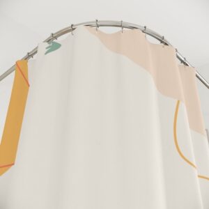 Boho Abstract Flowers Shower Curtain, Modern OrangeMid Century Modern Shower Curtain, Minimalist Leaf Home Art