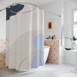 Boho Abstract Pattern Shower Curtain, Modern Blue Gold Bathroom Curtain, Decoration, Minimalist Mint Home Art
