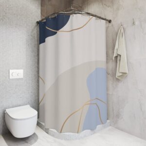 Boho Abstract Pattern Shower Curtain, Modern Blue Gold Bathroom Curtain, Decoration, Minimalist Mint Home Art