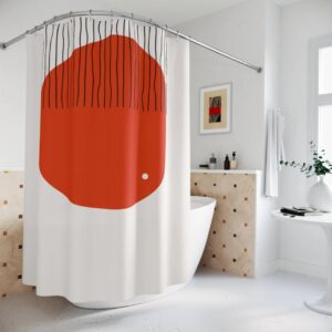 Boho Abstract Red Circle Shower Curtain, Modern Pal Minimal, Lakehouse Design, Bathroom Curtain, Minimalist Home Art