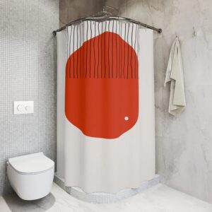 Boho Abstract Red Circle Shower Curtain, Modern Pal Minimal, Lakehouse Design, Bathroom Curtain, Minimalist Home Art