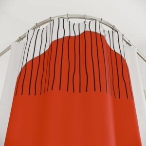 Boho Abstract Red Circle Shower Curtain, Modern Pal Minimal, Lakehouse Design, Bathroom Curtain, Minimalist Home Art