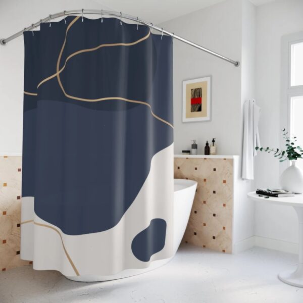 Boho Blue Gold Abstract Pattern Shower Curtain, Minimalist Mint Home Art