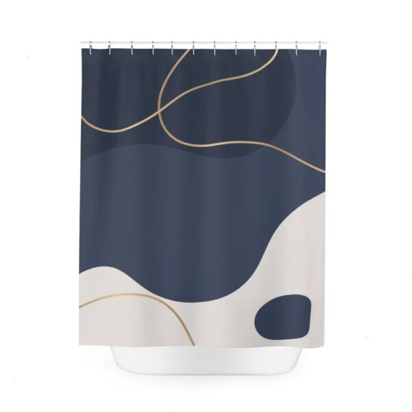 Boho Blue Gold Abstract Pattern Shower Curtain, Minimalist Mint Home Art
