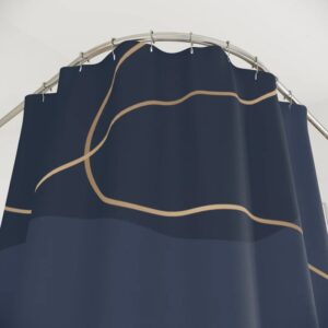 Boho Blue Gold Abstract Pattern Shower Curtain, Minimalist Mint Home Art