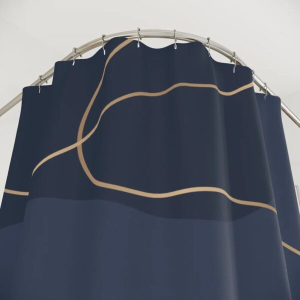 Boho Blue Gold Abstract Pattern Shower Curtain, Minimalist Mint Home Art
