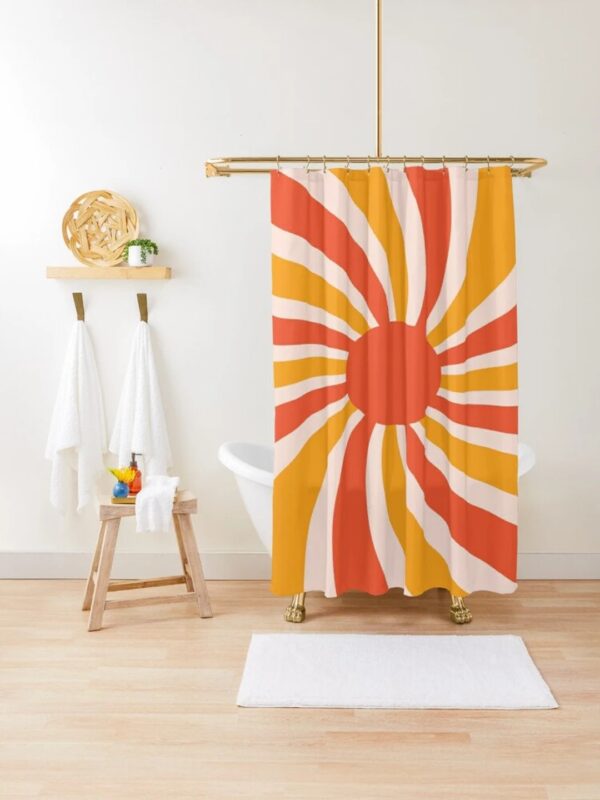 Boho Mid-Century Sunset Abstract Shower Curtain, Eco-Friendly Waterproof Home Decor