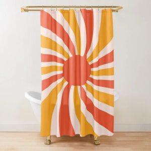 Boho Mid-Century Sunset Abstract Shower Curtain, Eco-Friendly Waterproof Home Decor