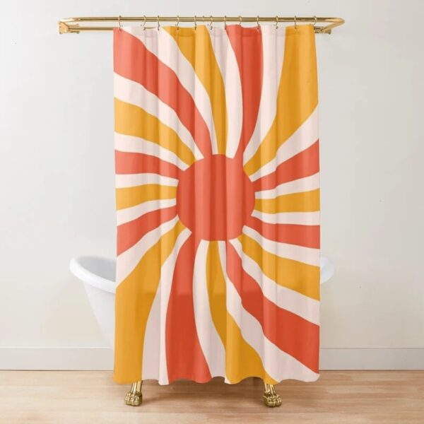 Boho Mid-Century Sunset Abstract Shower Curtain, Eco-Friendly Waterproof Home Decor