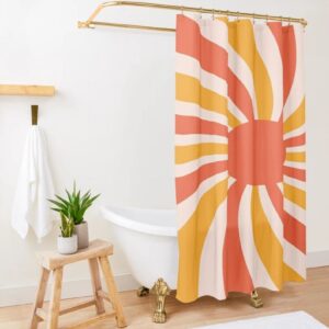 Boho Mid-Century Sunset Abstract Shower Curtain, Eco-Friendly Waterproof Home Decor