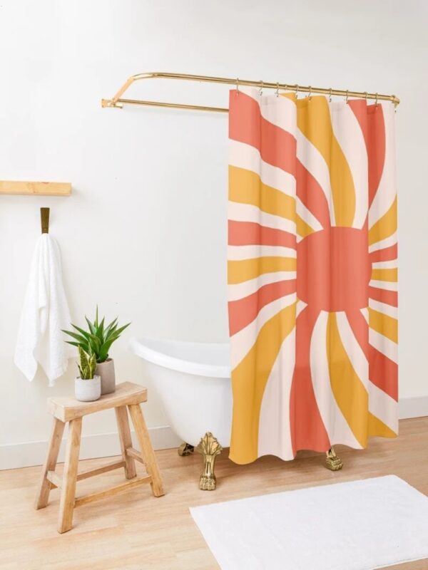 Boho Mid-Century Sunset Abstract Shower Curtain, Eco-Friendly Waterproof Home Decor