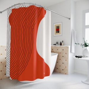 Boho Red Circle Abstract Shower Curtain, Minimalist Home Art, Lakehouse Design