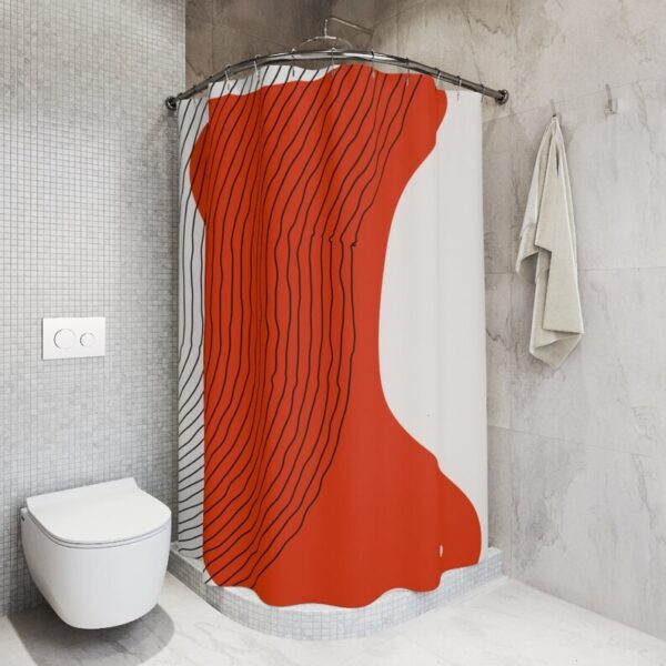 Boho Red Circle Abstract Shower Curtain, Minimalist Home Art, Lakehouse Design