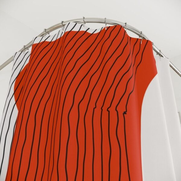 Boho Red Circle Abstract Shower Curtain, Minimalist Home Art, Lakehouse Design