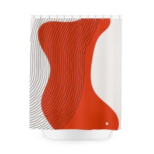 Boho Red Circle Abstract Shower Curtain, Minimalist Home Art, Lakehouse Design
