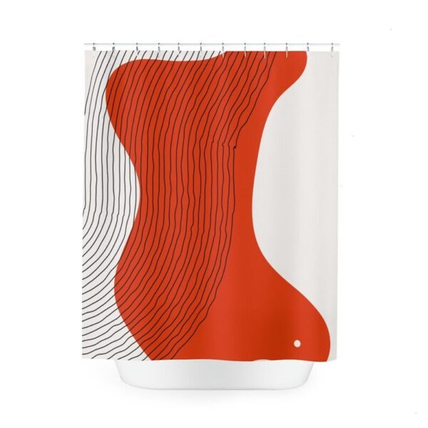 Boho Red Circle Abstract Shower Curtain, Minimalist Home Art, Lakehouse Design