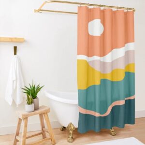 Boho Sunset Shower Curtain, Eco-Friendly Waterproof Abstract Decor, Mid-Century Vintage Sun