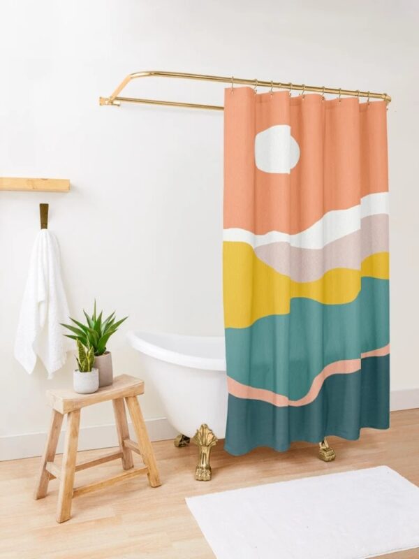 Boho Sunset Shower Curtain, Eco-Friendly Waterproof Abstract Decor, Mid-Century Vintage Sun
