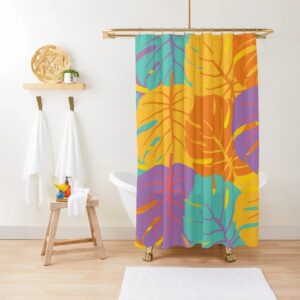 Botanic Shower Curtain, Boho Colorful Curtain, Floral Bathroom Decor, Flowers Mid Century Modern Shower Curtain