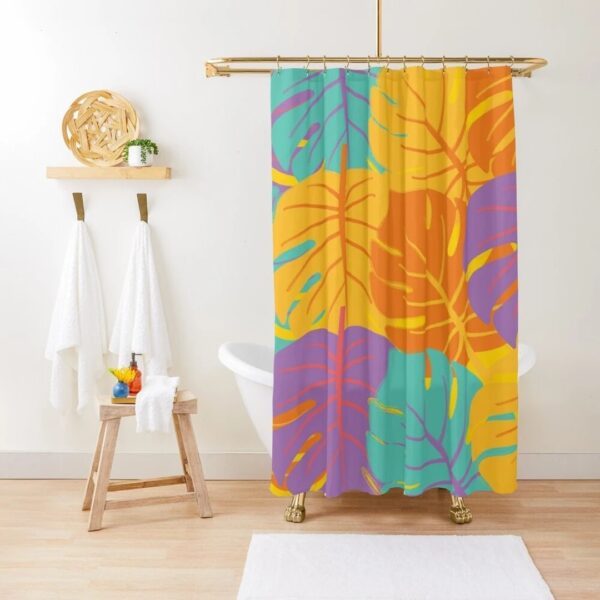 Botanic Shower Curtain, Boho Colorful Curtain, Floral Bathroom Decor, Flowers Mid Century Modern Shower Curtain