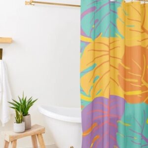 Botanic Shower Curtain, Boho Colorful Curtain, Floral Bathroom Decor, Flowers Mid Century Modern Shower Curtain