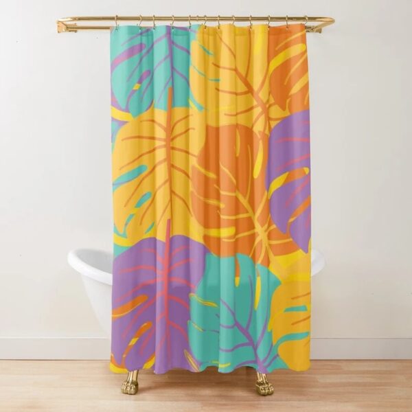 Botanic Shower Curtain, Boho Colorful Curtain, Floral Bathroom Decor, Flowers Mid Century Modern Shower Curtain