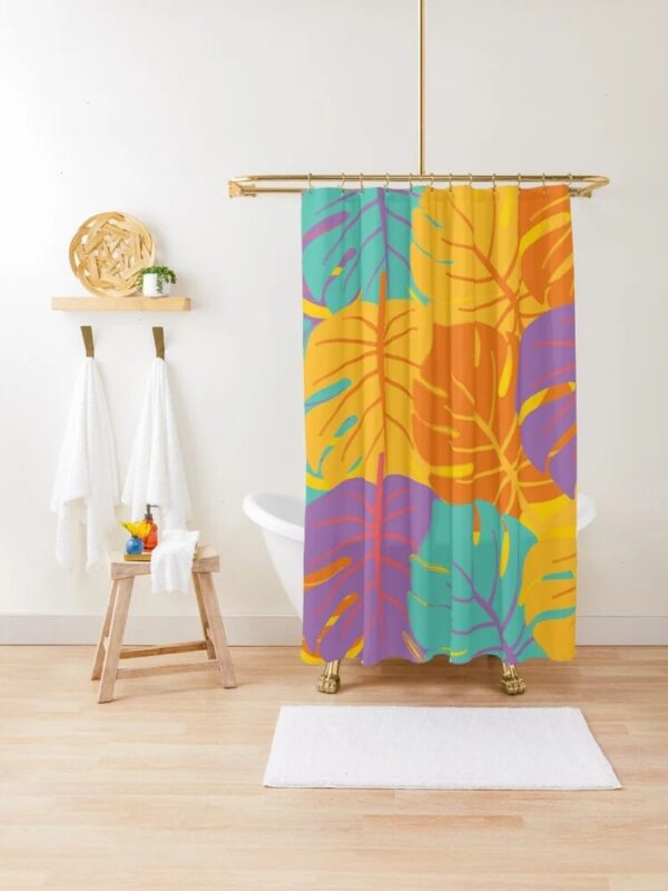 Botanic Shower Curtain, Boho Colorful Curtain, Floral Bathroom Decor, Flowers Mid Century Modern Shower Curtain