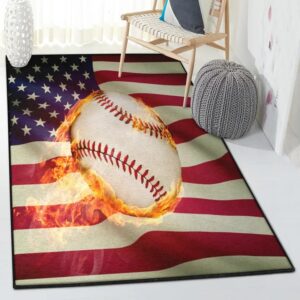 Campfire Playroom Rug, Baseball Fire Rug